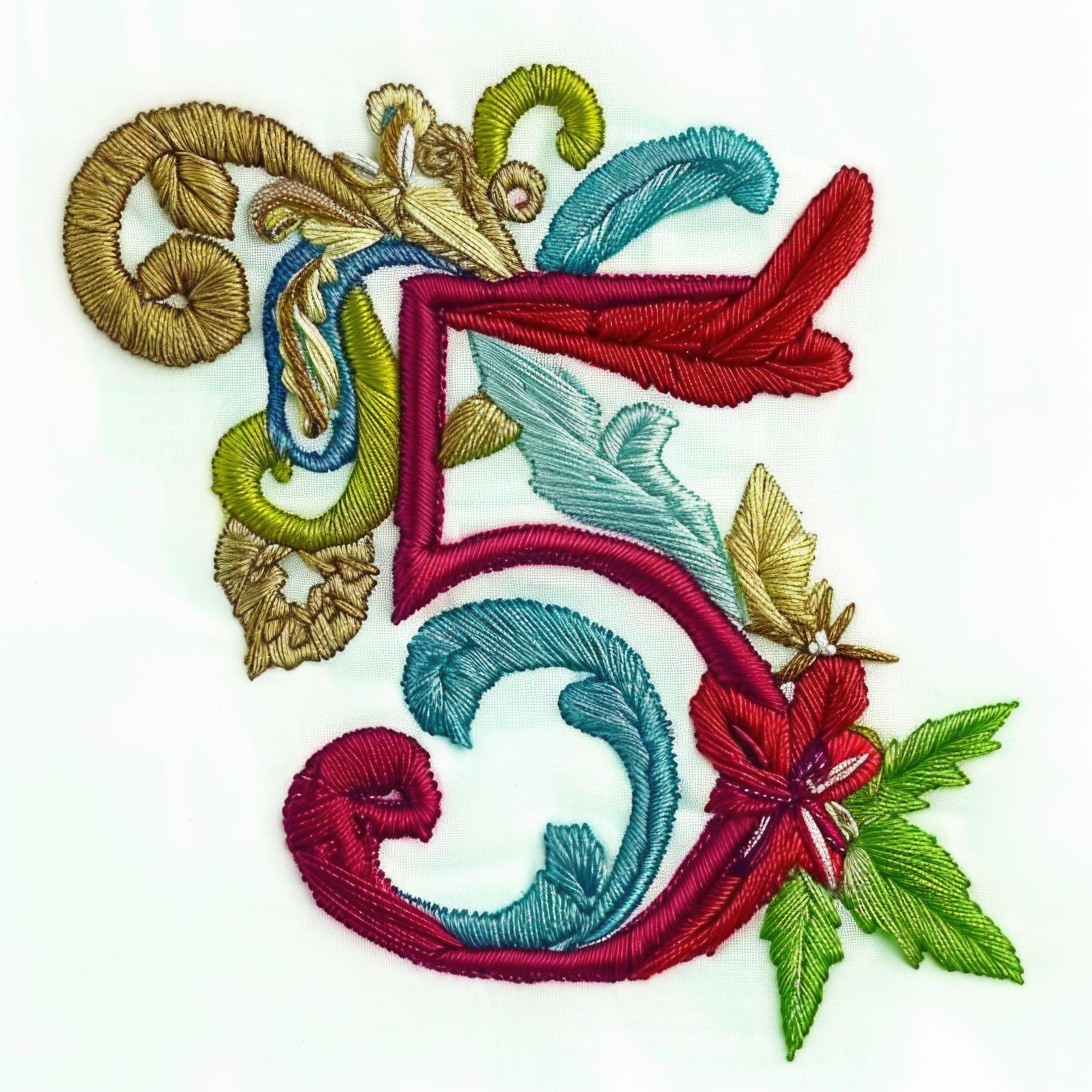 Detal ręcznie haftowanego monogramu